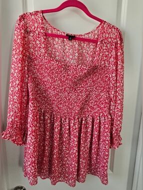 torrid Pink and White Floral Smocked Top